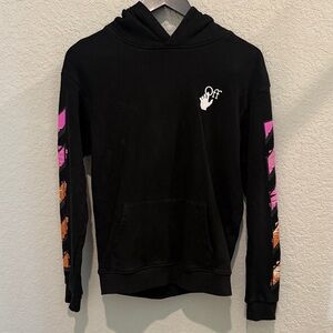 Off White Black Hoodie with Graphic Sleeves kids size Large